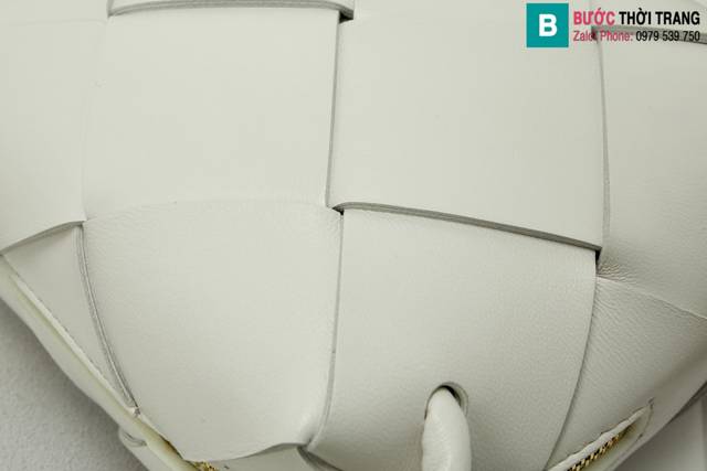 Túi xách Bottega Veneta Intreccio siêu cấp da bê màu trắng size 14cm 