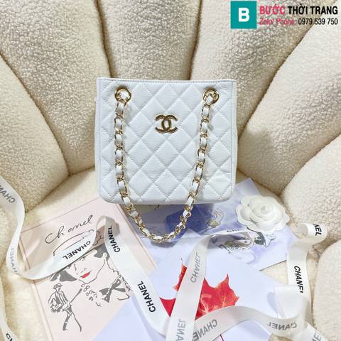 Túi xách Chanel Tote siêu cấp da bê màu trắng size 16cm