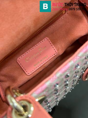 Túi xách Dior lady siêu cấp canvas màu cam size 17cm 