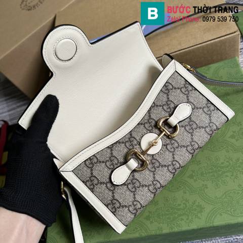 Túi xách Gucci Horsebit 1955 mini bag siêu cấp canvas màu trắng size 18cm