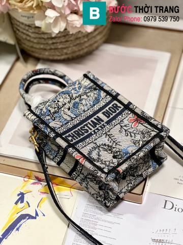 Túi xách Dior Mini Book tote siêu cấp canvas màu xám size 13.5cm