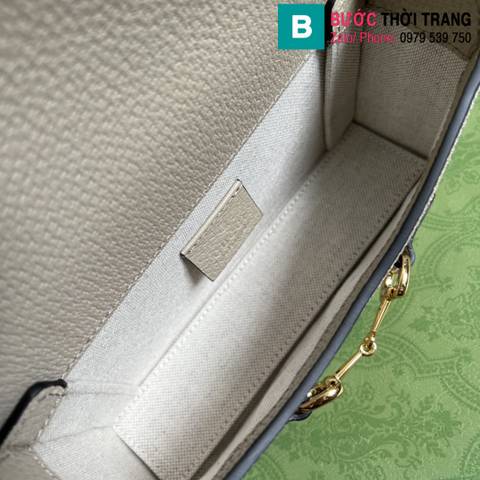 Túi xách Gucci Horsebit 1955 mini bag siêu cấp canvas màu xám size 18cm
