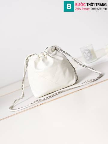 Túi xách Chanel mini bag siêu cấp da bê màu trắng tag bạc size 19cm