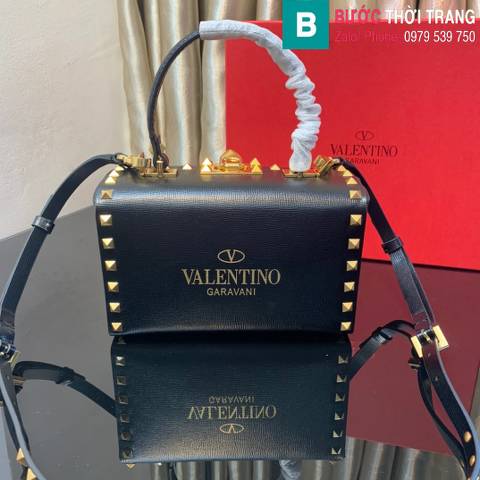 Túi xách Valentino Garavani Rockstud Alocve siêu cấp da bê màu đen size 19cm