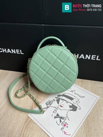 Túi xách Chanel  vanity siêu cấp da bê màu xanh size 16cm