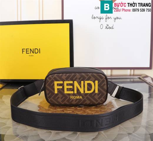 Túi xách Fendi mini siêu cấp canvas màu nâu size 19cm