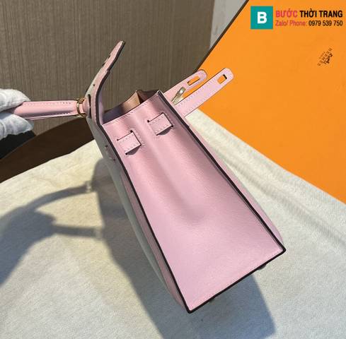 Túi xách Hermes Kelly siêu cấp canvas da swift màu hồng size 25cm
