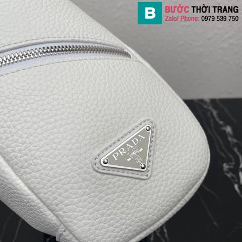 Túi xách Prada leather bag with shoulder strap siêu cấp da bò màu trắng size 26cm