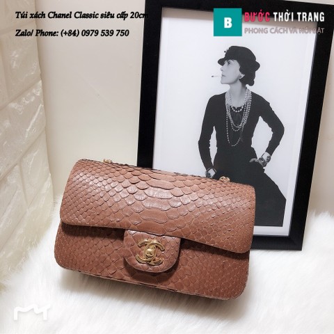 Túi Xách Chanel Classic siêu cấp da trăn size 20cm màu nâu - CF1116 