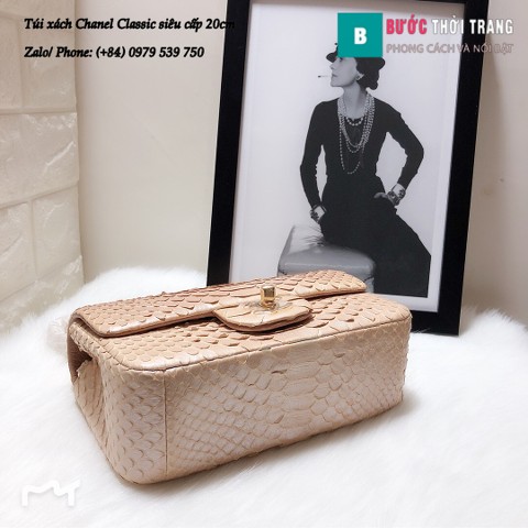 Túi Xách Chanel Classic siêu cấp da trăn size 20cm màu da nhạt - CF1116
