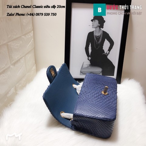 Túi Xách Chanel Classic siêu cấp da trăn size 20cm màu xanh biển - CF1116 