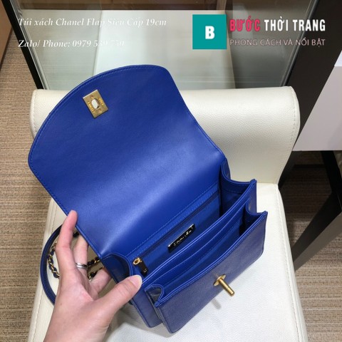 Túi xách Chanel Flap Siêu Cấp Da bê Màu Xanh 19cm - SS 0784