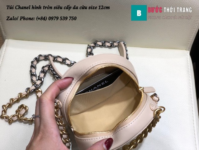 Túi Chanel hình tròn siêu cấp màu da chất da cừu size 12cm - AS86093