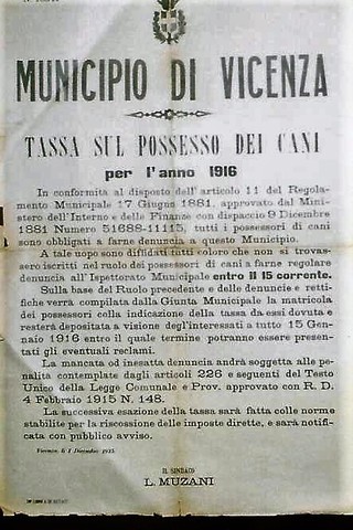 Tassa sul possesso di cani a Vicenza nel 1916