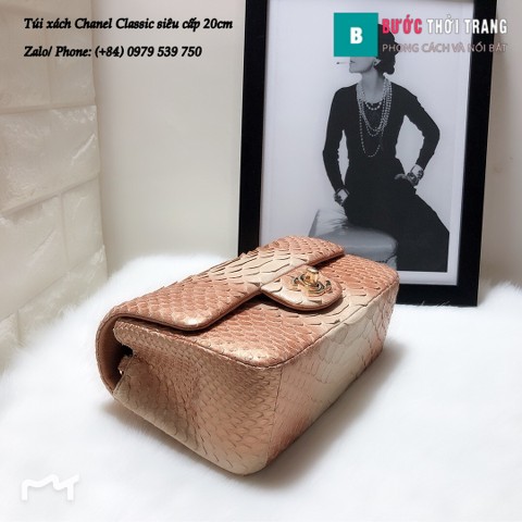 Túi Xách Chanel Classic siêu cấp da trăn size 20cm màu cam bò - CF1116