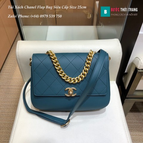 Túi Xách Chanel Flap bag siêu cấp đeo chéo màu xanh size 25cm - A057942