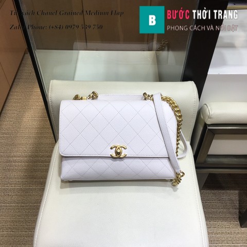 Túi xách Chanel Grained Medium Flap Da bê Màu Trắng 25cm - AS0305