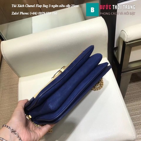 Túi Xách Chanel Flap Bag 3 ngăn siêu cấp màu xanh size 23cm