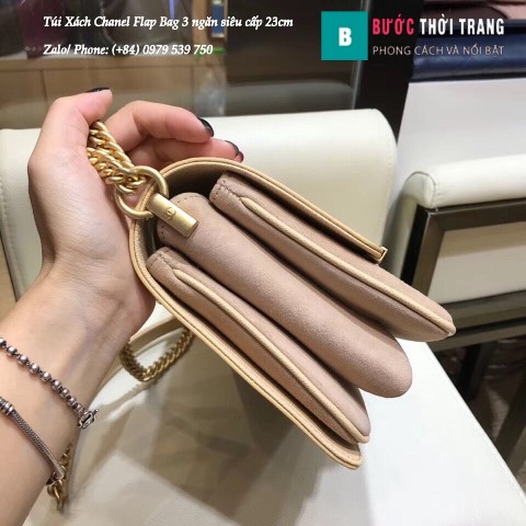 Túi Xách Chanel Flap Bag 3 ngăn siêu cấp màu da size 23cm 