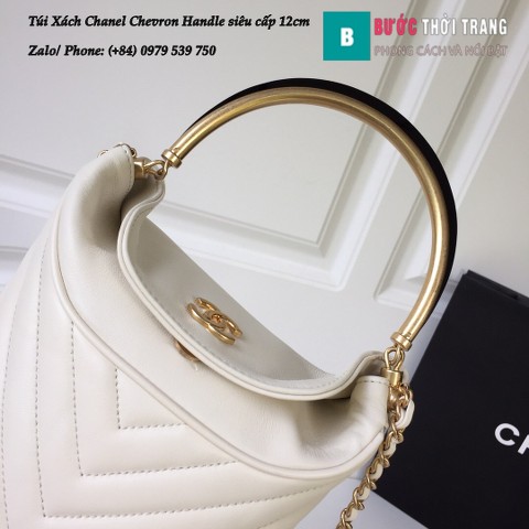 Túi Xách Chanel Chevron Handle with Chic Bucket siêu cấp màu trắng 12cm - A57861