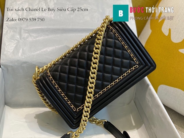 Túi Xách Chanel Boy Siêu Cấp viền dây màu đen 25cm - A67086