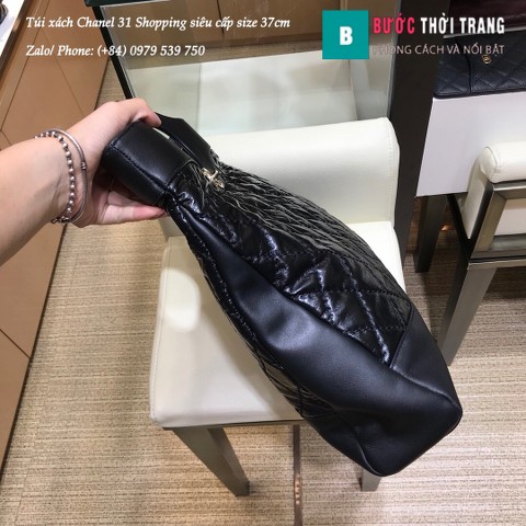 Túi xách Chanel 31 Shopping siêu cấp màu đen da nhám size 37cm - A57977