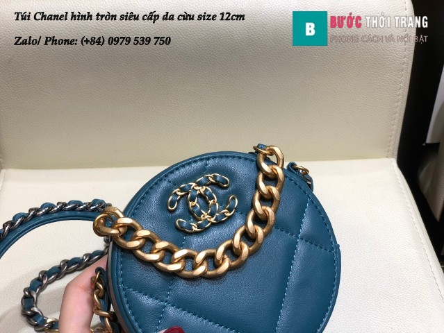 Túi Chanel hình tròn siêu cấp màu xanh da cừu size 12cm - AS86093