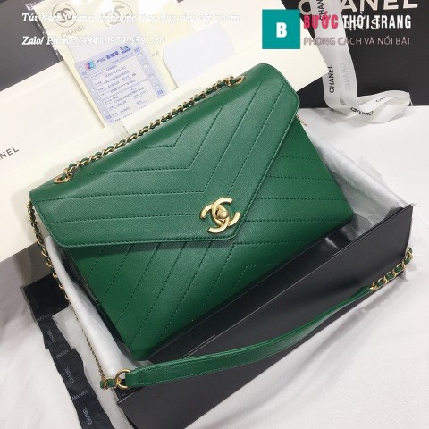 Túi Xách Chanel Envelope Flap Bag siêu cấp màu xanh lá 25cm - A57432