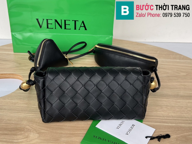 Túi xách Bottega Venetae cao cấp da bê màu đen size 18cm