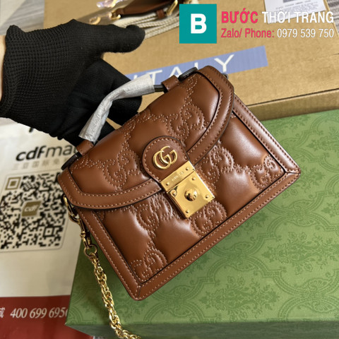 Túi xách Gucci matelassé small top handle bag siêu cấp da bê màu nâu size 18cm