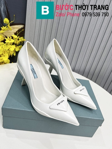 Giày cao gót Prada mũi nhọn màu trắng 8.5cm