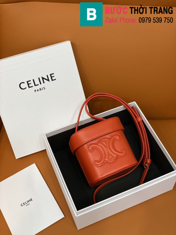Túi xách Celine box triomphe siêu cấp da bê màu cam size 11cm