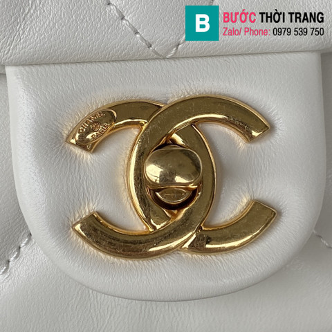 Túi xách Chanel small flap bag siêu cấp da bê màu trắng size 20.5cm - AS3498 
