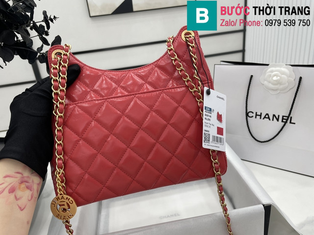 Túi xách Chanel Hobo siêu cấp da bê màu đỏ size 22.5cm