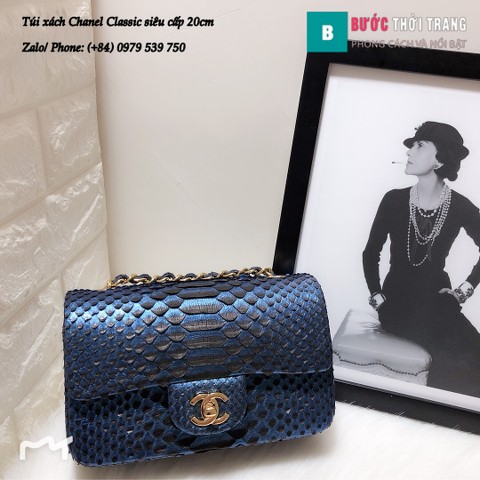Túi Xách Chanel Classic siêu cấp da trăn size 20cm màu xanh cổ vịt - CF1116