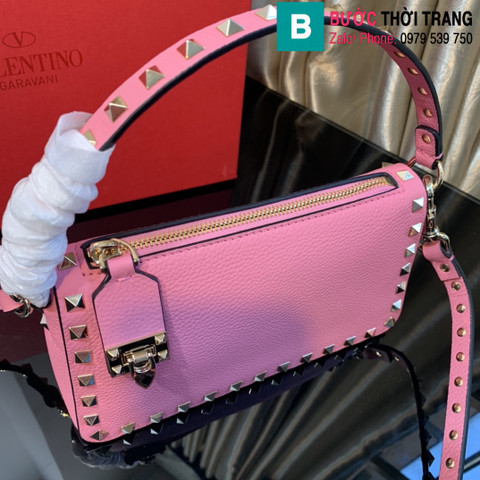 Túi xách Valentino Garavani Rockstud siêu cấp da bê màu hồng size 19cm
