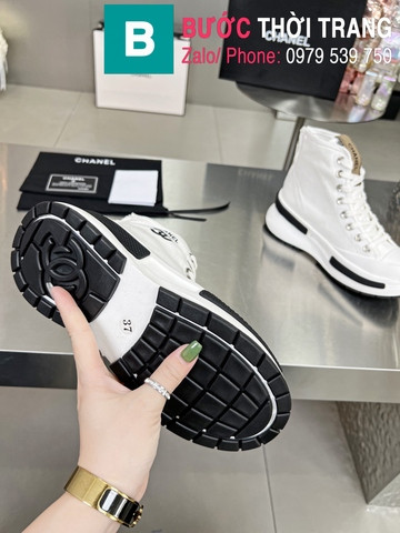 Giày thể thao cao cổ Chanel bản siêu cấp màu trắng