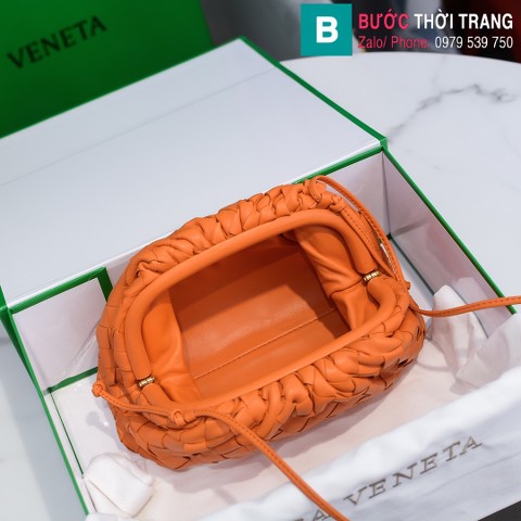 Túi xách Bottega Veneta the pouch cao cấp da bê màu cam size 23cm 