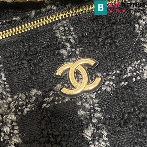 Túi xách Chanel tweed hobo maix siêu cấp canvas màu đen size 55cm