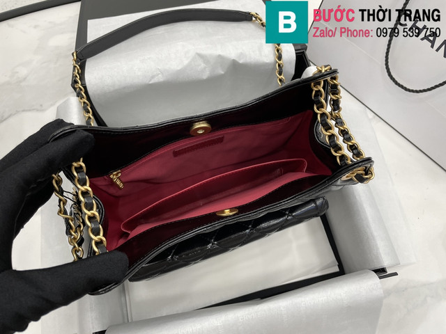 Túi xách Chanel Hobo siêu cấp da bê màu đen size 22.5cm