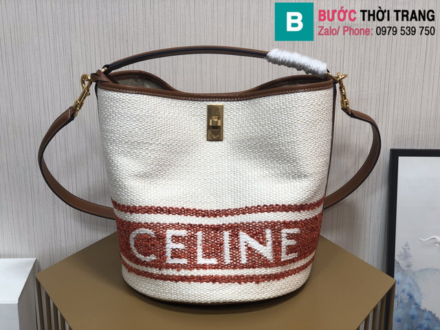 Túi Xách Celine Teen Bucket siêu cấp canvas màu trắng size 23cm 