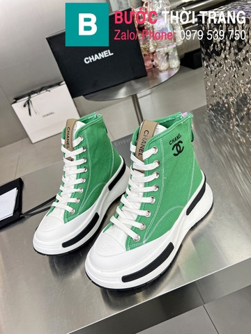 Giày thể thao cao cổ Chanel bản siêu cấp màu xanh lá