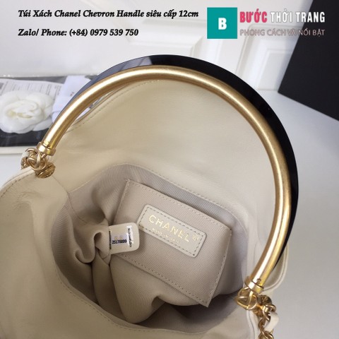 Túi Xách Chanel Chevron Handle with Chic Bucket siêu cấp màu trắng 12cm - A57861