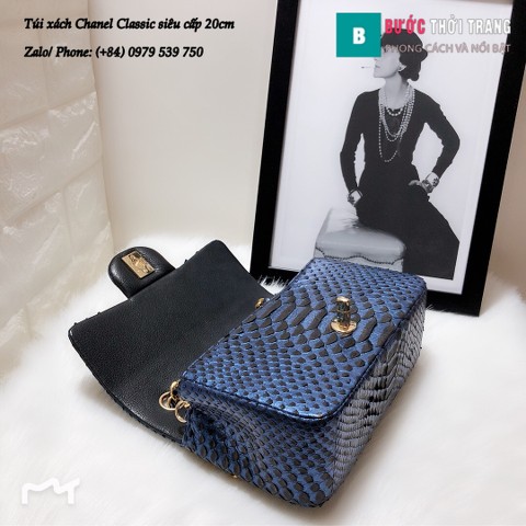 Túi Xách Chanel Classic siêu cấp da trăn size 20cm màu xanh cổ vịt - CF1116