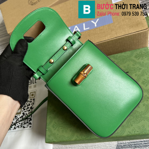 Túi xách Gucci Bamboo mini handbag siêu cấp da bê màu xanh size 14cm