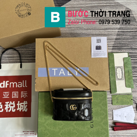 Túi Gucci GG Matelassé top handle mini hàng siêu cấp màu đen size 16cm - 723770