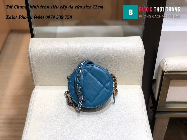 Túi Chanel hình tròn siêu cấp màu xanh da cừu size 12cm - AS86093