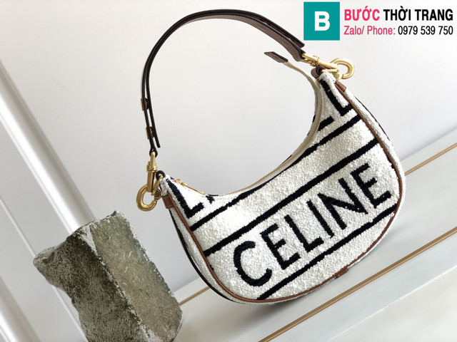 Túi xách Celine Ava Strap siêu cấp canvas màu trắng da nâu size 24cm