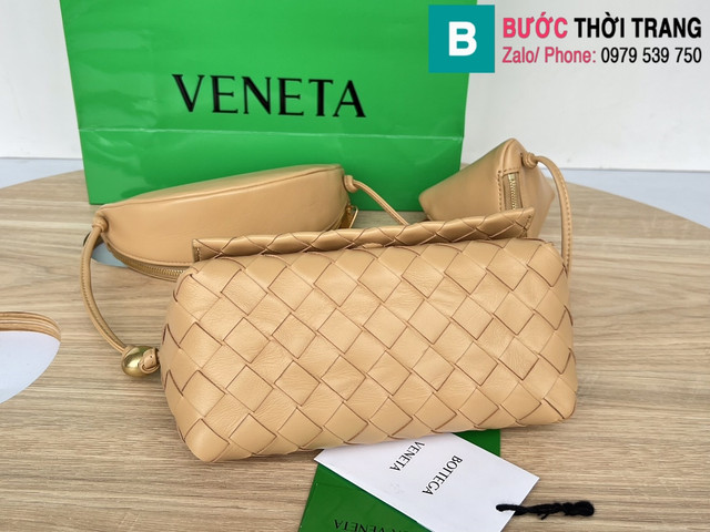 Túi xách Bottega Venetae cao cấp da bê màu nude size 18cm