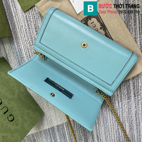 Túi Gucci Diana chain wallet siêu cấp da bê màu xanh nhạt size 19cm